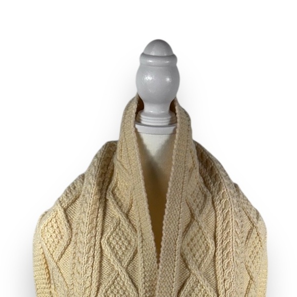 Hand Woven 100% Irish Wool Cable Knit Fringe Scarf, Cream, 9 in x 63 in. - Picture 1 of 11